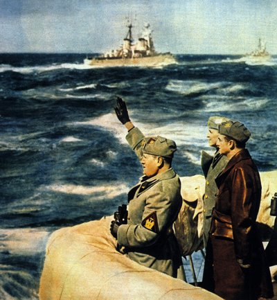 Voyage de Mussolini en Libye. Le Duce passe en revue la flotte italienne. 1926. Photographie en couleur - Italian Photographer