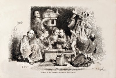 Petite fête buvant du saké, de l