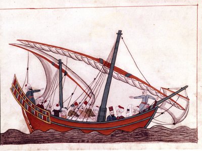 Un bateau turc. Miniature des "Mémoires turques" (codex Cicogna 1971 "Memorie Turchesche") Aquarelle de l
