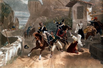 Une bagarre entre brigands et les carabiniers du pape (dragons) en Sardaigne, Italie. XIXe siècle - Italian School