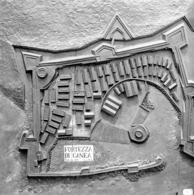 Carte en relief de la forteresse de Canea, Crète en 1608 - Italian School