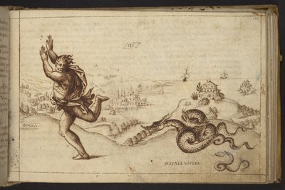 Figure humaine poursuivie par des serpents, de Historia Animalium - Italian School