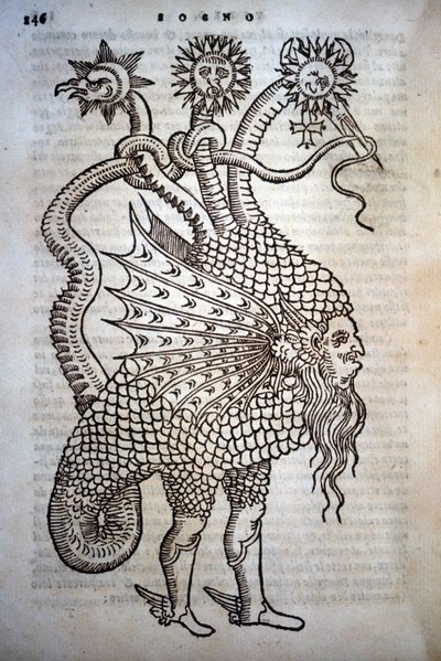 Alchimie : Monstre hybride, dans « De Transmutatione Metallica Sogni Tre », par Giovanni Battista Nazari, édité à Brescia en 1599 - Italian School