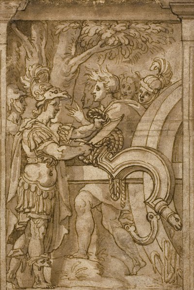 Alexandre coupant le nœud gordien - Italian School