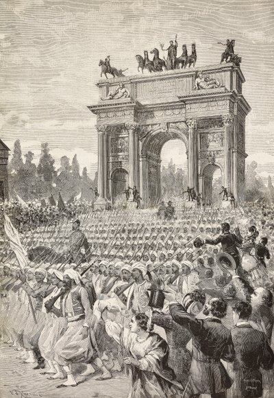Troupes alliées entrant à Milan par l