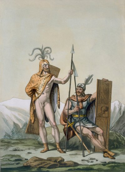 Guerriers celtiques anciens habillés pour la bataille, vers 1800-18 - Italian School