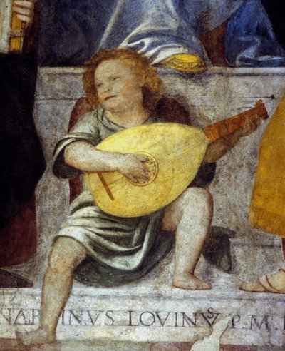 Ange musicien jouant du luth. Détail d