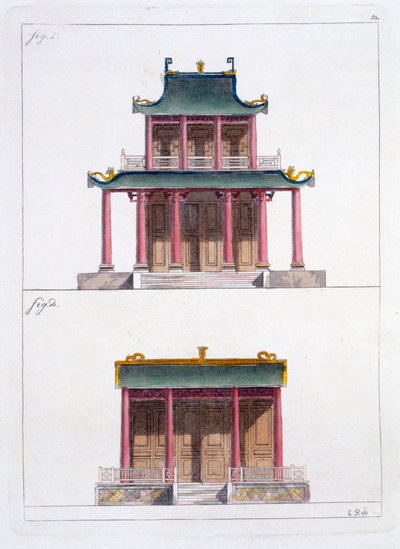 Arc de Ke Koo Fu à Canton, vue de face et de côté, vers 1820-30 - Italian School