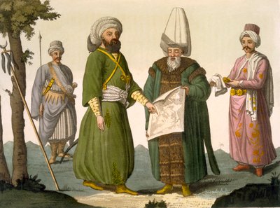 Bascia (Commandant militaire) un Bascia en tenue de combat, garde du corps du Bascia et page, planche 18 de la Partie III, Volume I de L
