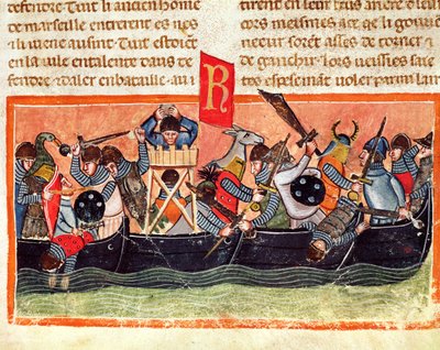 Bataille entre Romains et Gaulois, de Le Vite di Dodici Cesari par Gaius Suetonius Tranquillus - Italian School
