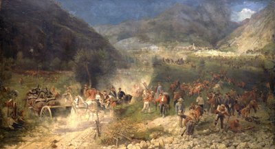 Bataille de Bezzecca: Les volontaires de Giuseppe Garibaldi combattent les Autrichiens le 21/07/1866 - Italian School