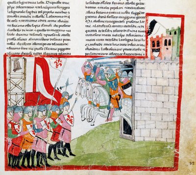 Bataille de Montaperti, miniature par Pacino di Buonaguida de Nuova Cronica, par Giovanni Villani - Italian School