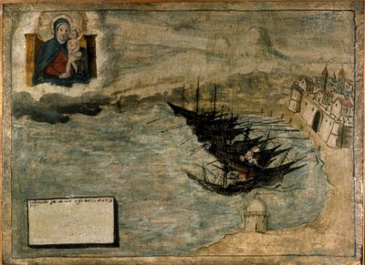 Des bateaux échoués sur le rivage. Ex-voto du 17ème siècle de l