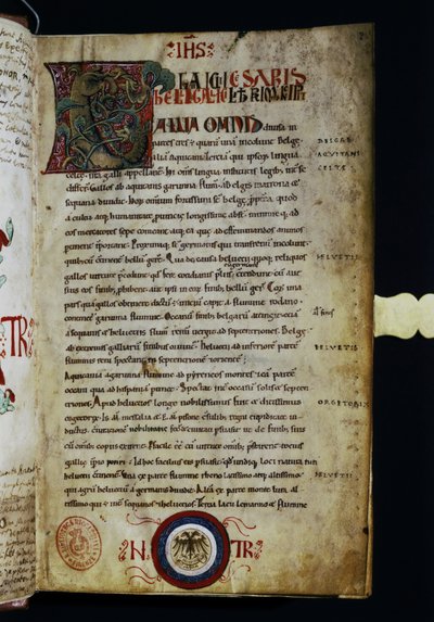 CÉSAR Gaius Julius: Une page de "Commentarii de Bello Gallico" - Italian School