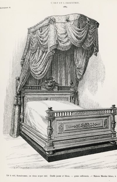 Lit à baldaquin, par Mercier Frères, Paris, illustration de L