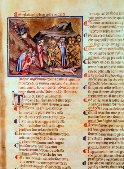 Chant XXIII Dante et Virgile dans le cercle des hypocrites, avec Caïphe crucifié au sol, de la Divine Comédie (l