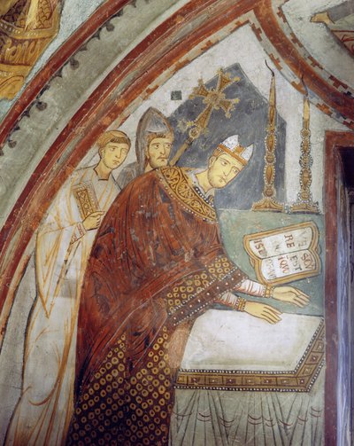 Cardinal Ugolino di Ostia (plus tard le pape Grégoire IX), consacrant la chapelle, Chapelle Saint-Grégoire, vers 1224 - Italian School