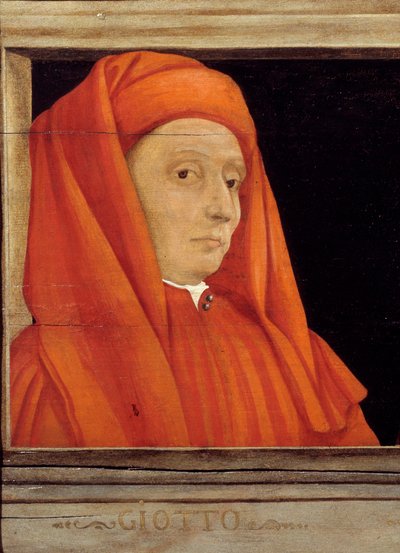 Cassone avec 5 portraits du maître de la Renaissance florentine, détail avec le portrait de Bondone Ambrogio dit Giotto di Bondone (ca. 1267-1337) - Italian School