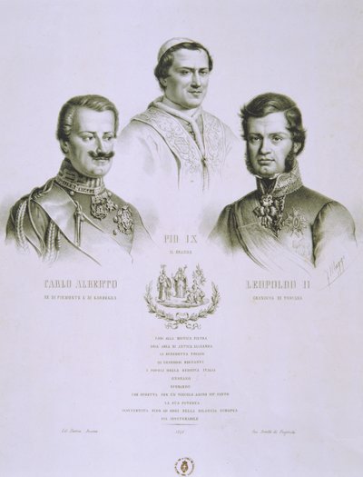 Charles Albert, Pie IX et Léopold II, 1848 - Italian School