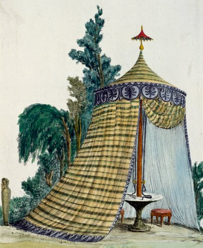 Pavillon chinois dans un jardin, vers 1810, gravure, Italie - Italian School