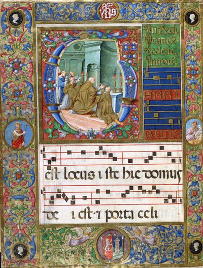 Miniature chorale avec le pape Alexandre II célébrant la messe à l