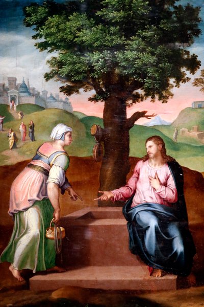 Christ et la femme samaritaine au puits. Seconde moitié du 16ème siècle. Anonyme. Gênes. Italie. - Italian School
