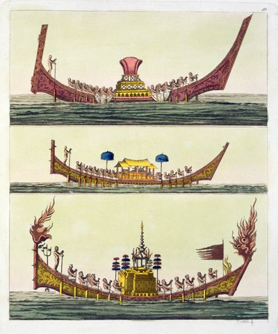 Navires cochinchinois, illustration de Le Costume Ancien et Moderne par Giulio Ferrario, publié vers 1820-30 - Italian School