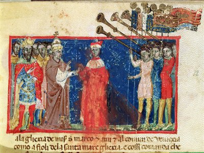 Codex Correr I 383 Doge Sebastiani Ziani reçoit une pétition du Pape Alexandre III et de l