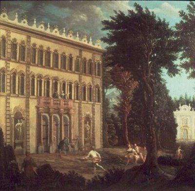 Maison de campagne avec des figures élégantes (une de la paire) - Italian School