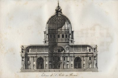 Coupe transversale de la basilique Saint-Pierre à Rome - gravure de "Usi e Costumi di Tutti i Popoli dell