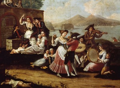 Scène de danse et fête populaire à Naples Danseurs de tarentelle. Peinture anonyme. 18ème siècle Naples, Museo Nazionale di San Martino - Italian School