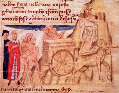 Dante et Virgile et le char et les bœufs tirant l