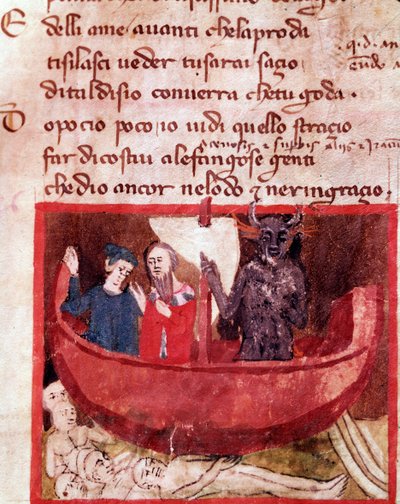 Dante et Virgile sur le bateau de Phlégias rencontrent Filippo Argenti (chant 8 de l