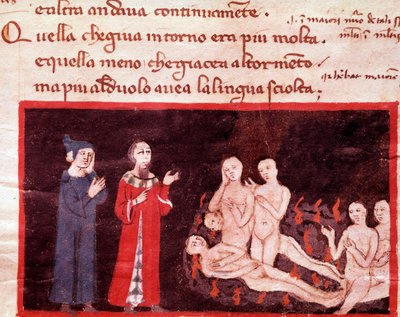 Dante et Virgile entourés par les violents (chant 14 de l