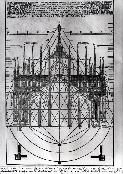 Conception pour la cathédrale de Milan, illustration de De Architectura par Vitruve, Côme, 1521 - Italian School
