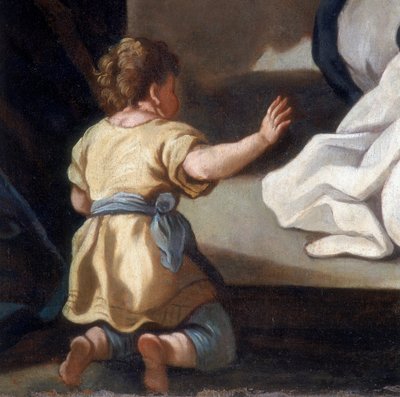Détail de la peinture représentant la Madone du Rosaire avec les saints Dominique et Catherine de Sienne - Italian School