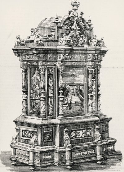 Cabinet en ébène avec incrustations par le menuisier Alessandro Monteneri de Pérouse (actif XIXe-XXe siècle), illustration de l