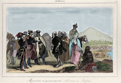 Émigration des Arméniens vers la Russie. Gravure du 19ème siècle - Italian School