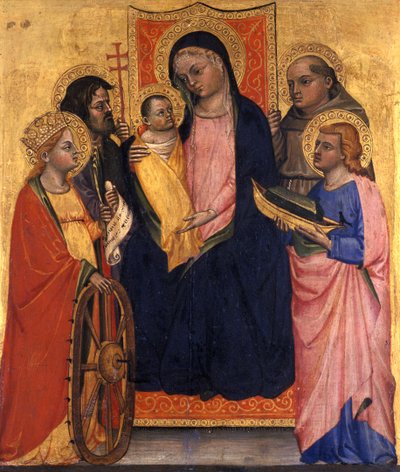 Madone et Enfant en majesté avec quatre saints, c.1400 - Italian School