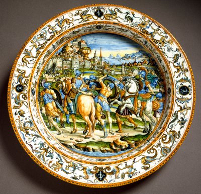 Épisode de la vie de Jules César, assiette en céramique produite à Urbino dans l