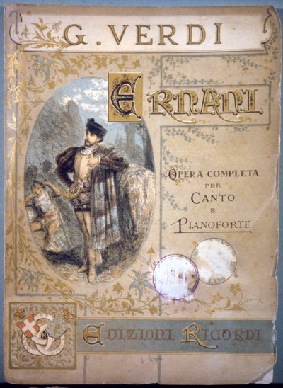 Ernani de Verdi, couverture de la partition musicale pour chant et piano, 19ème siècle - Italian School