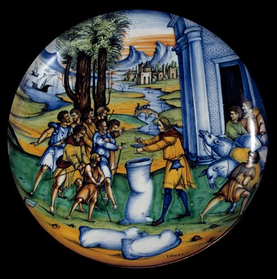 Coupe en faïence représentant Joseph dans le sac de Benjamin - Italian School