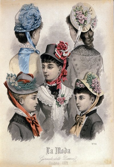 Mode de la fin du XIXe siècle : différents modèles de chapeaux pour femmes - Italian School