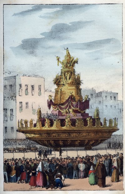 Fête de Santa Rosalia de Palerme (1130-1160), sainte patronne de Palerme - gravure de « Usi e Costumi di Tutt » - Italian School