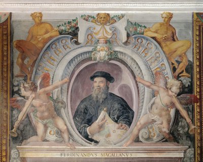 Ferdinand Magellan, dans la Sala del Mappamondo - Italian School