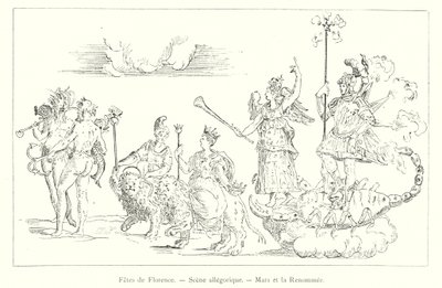 Fêtes de Florence, Scène allégorique, Mars et la Renommée (gravure) - Italian School