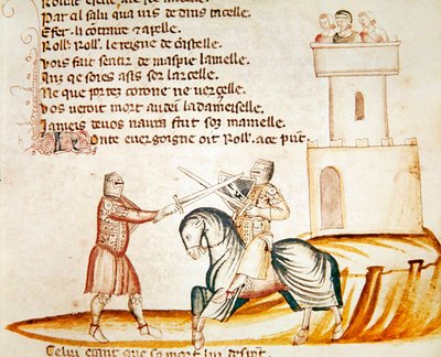 Combat entre un soldat à cheval et un soldat à pied, du Codex Entree d