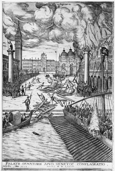 Incendie au Palais des Doges à Venise - Italian School