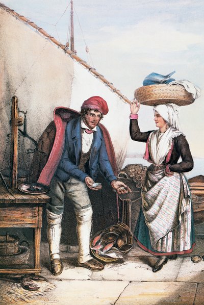 Poissonnier et paysan, illustration des Costumes d