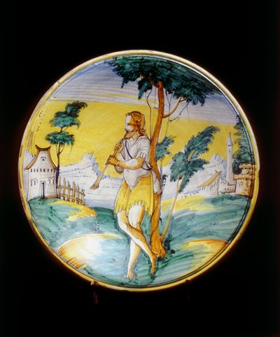 Berger jouant de la flûte, manufacture de Montelupo - Italian School